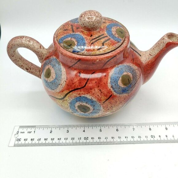 Italian Pottery Ceramic Teapot Moon and Stars Geometric Design Made in Italy - Picture 9 of 10